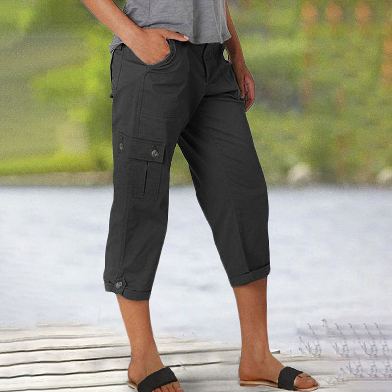 Ophiria - Pantalon cargo capri femme multi poches coupe décontractée