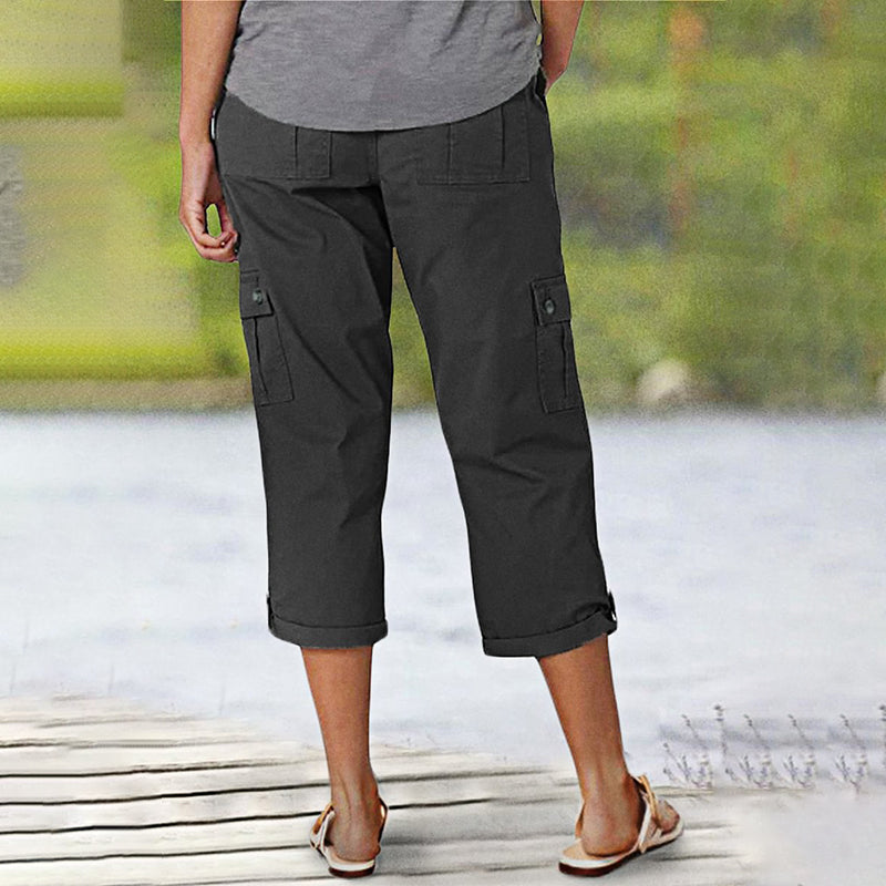 Ophiria - Pantalon cargo capri femme multi poches coupe décontractée