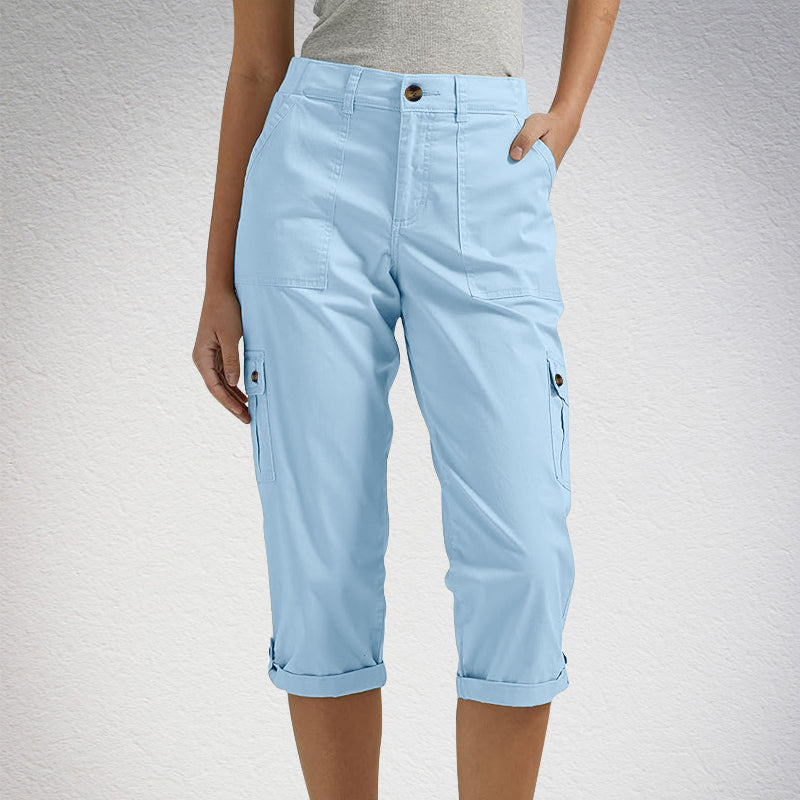 Ophiria - Pantalon cargo capri femme multi poches coupe décontractée