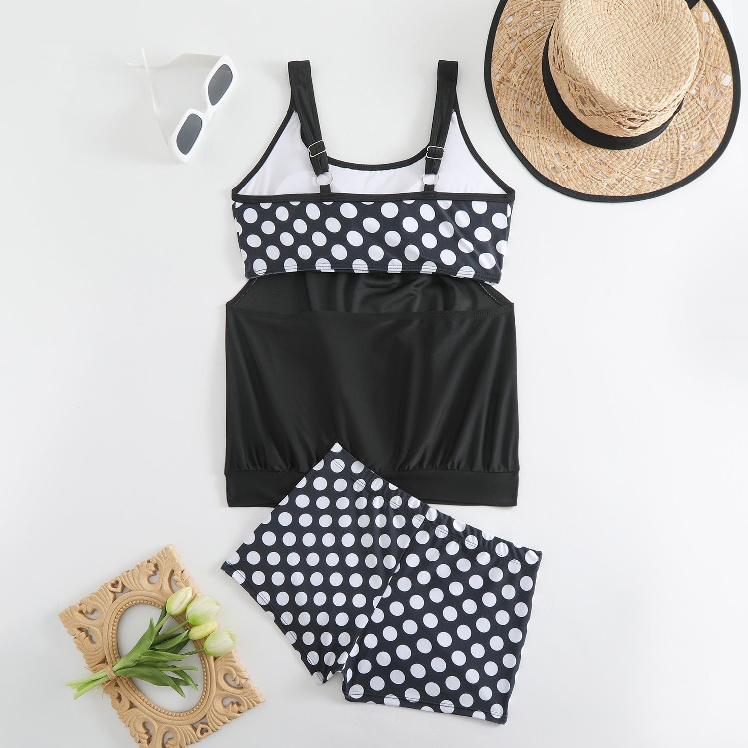 Hesoria - Maillot de bain femme deux pièces pois taille haute été plage