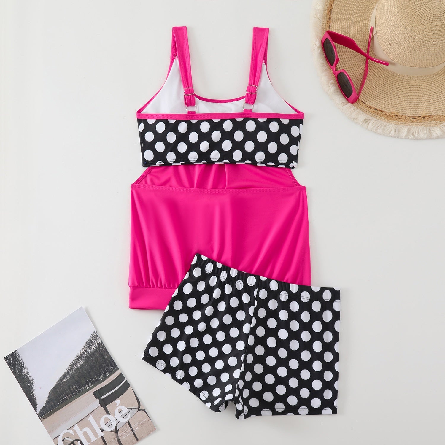 Hesoria - Maillot de bain femme deux pièces pois taille haute été plage
