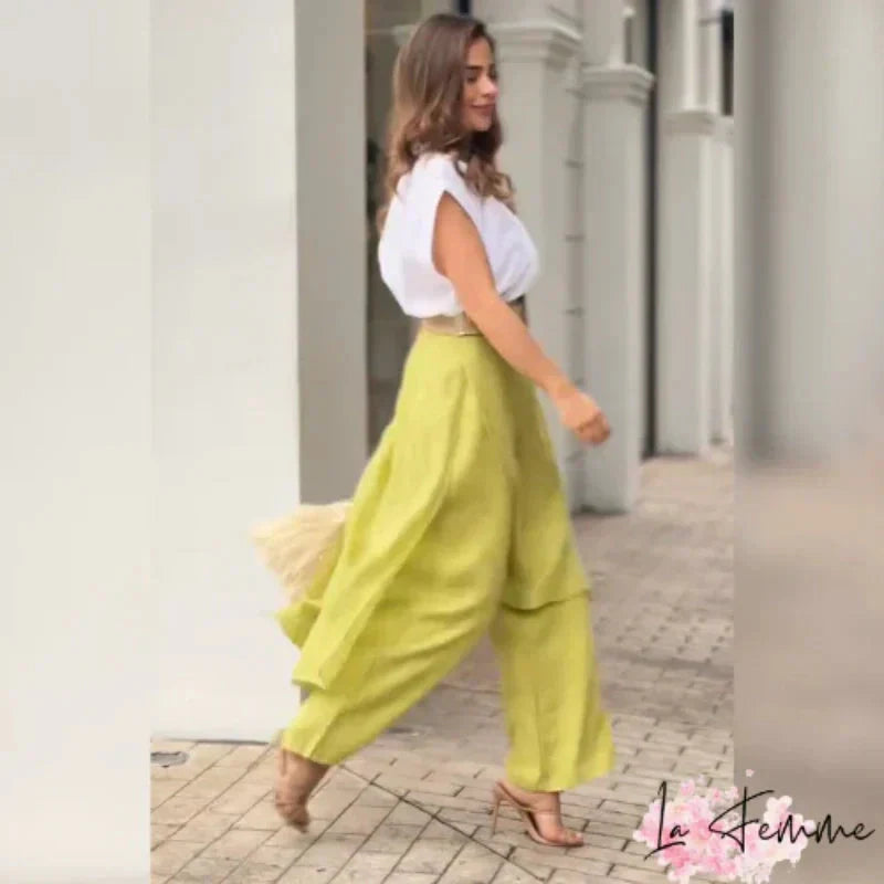 Myla - Ensemble Élégant Femme : Top à V-has et Pantalon à Pattes d'éléphant