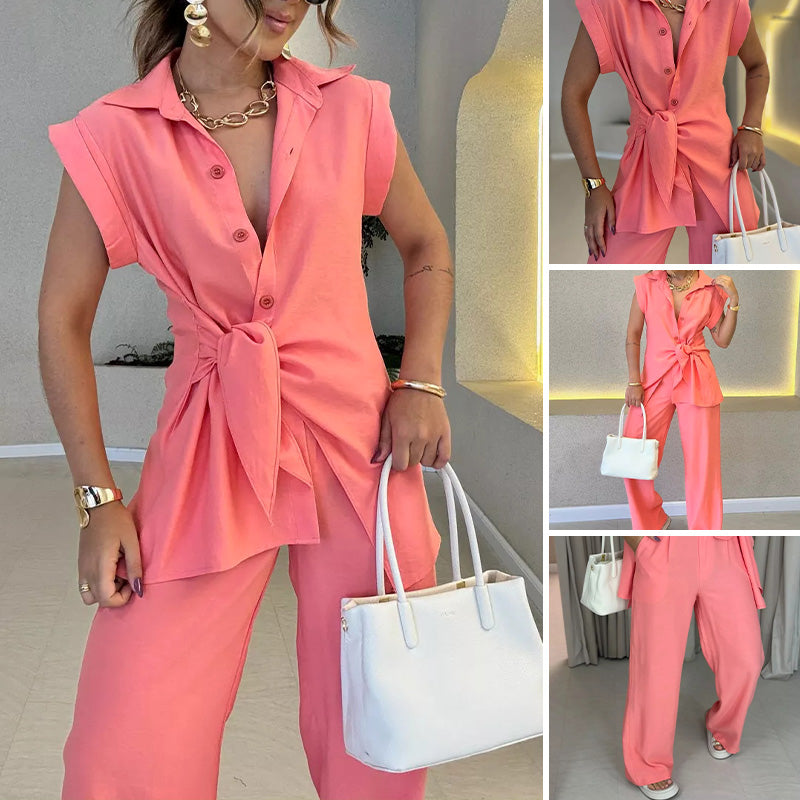 Ivette - Ensemble élégant avec blouse sans manches et pantalon taille haute