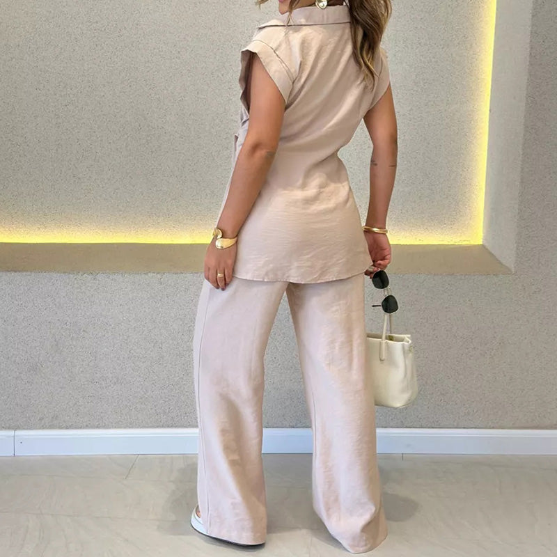Ivette - Ensemble élégant avec blouse sans manches et pantalon taille haute