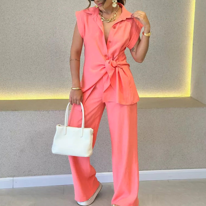 Ivette - Ensemble élégant avec blouse sans manches et pantalon taille haute