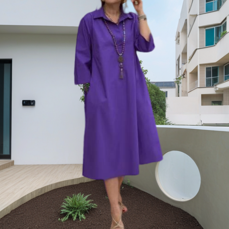 Kaela - Robe Décontractée Unie pour Femmes avec Poches Pratiques