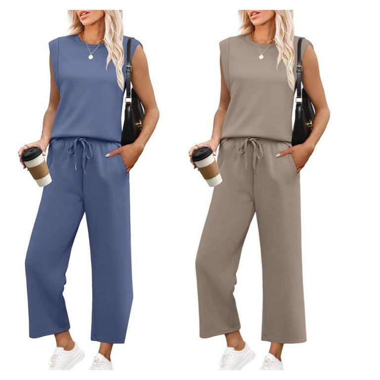 Isa - Haut sans Manches Décontracté pour Femme avec Pantalon à Jambes Larges