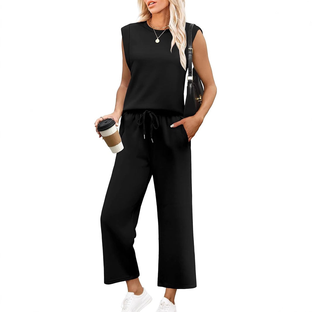 Isa - Haut sans Manches Décontracté pour Femme avec Pantalon à Jambes Larges
