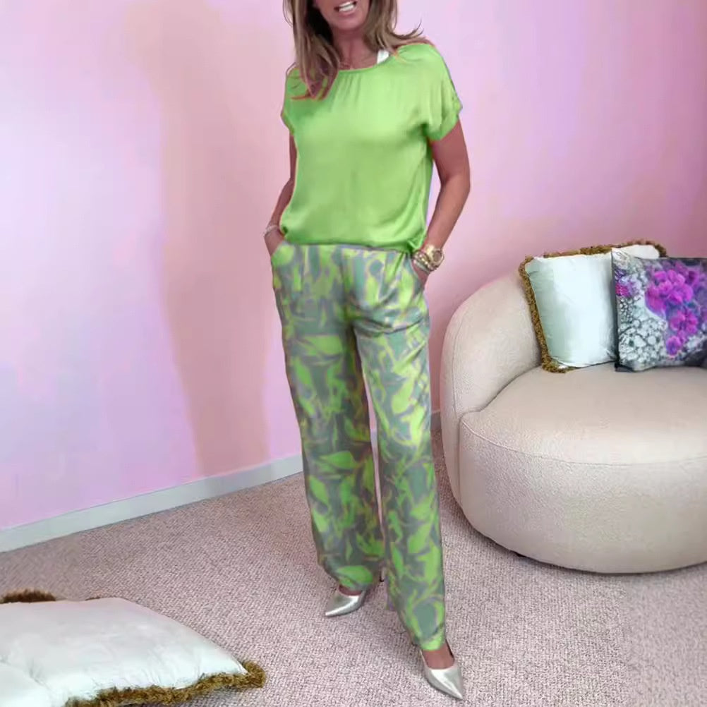 Malika - Ensemble 2 Pièces : Top & Pantalon Large Imprimé