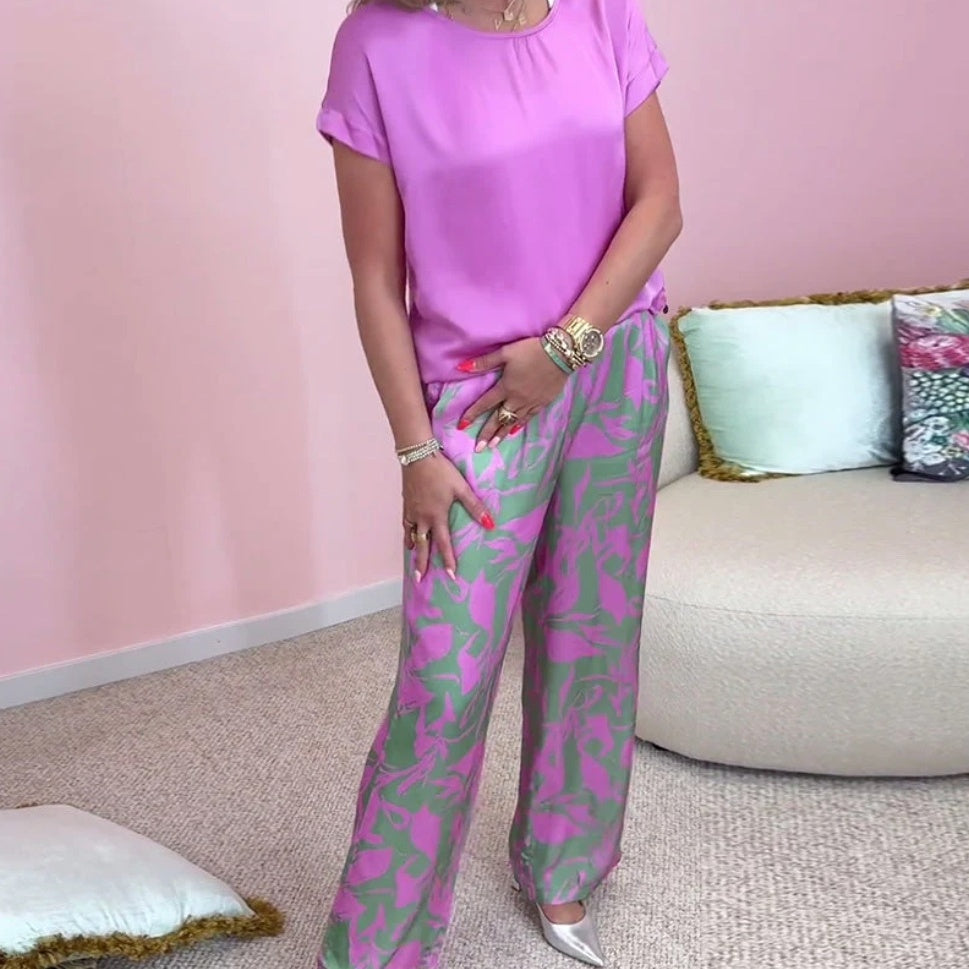 Malika - Ensemble 2 Pièces : Top & Pantalon Large Imprimé