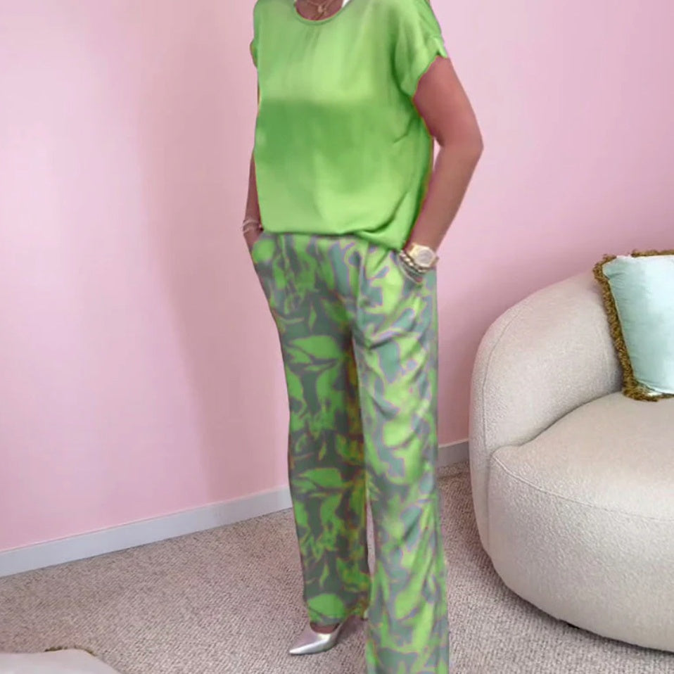 Malika - Ensemble 2 Pièces : Top & Pantalon Large Imprimé