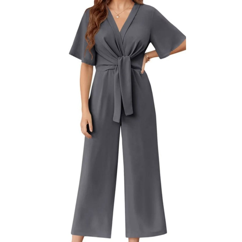Sylenna - Combinaison femme à col V et jambes larges avec ceinture