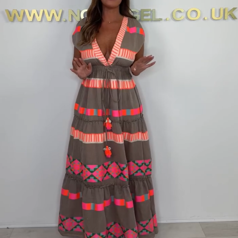 Valeria - Robe Sans Manches à Motifs Vintage Rayés avec Décolleté en V