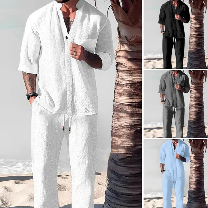 Victor - Ensemble deux pièces en coton pour hommes : haut et pantalon