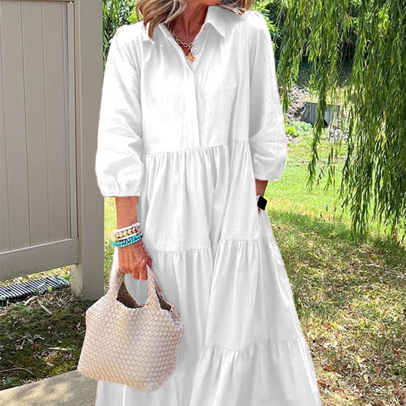 Faelina - Robe décontractée pour femmes, coupe ample avec col revers et longueur cheville