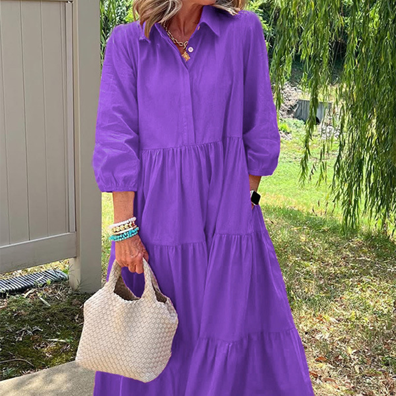 Faelina - Robe décontractée pour femmes, coupe ample avec col revers et longueur cheville