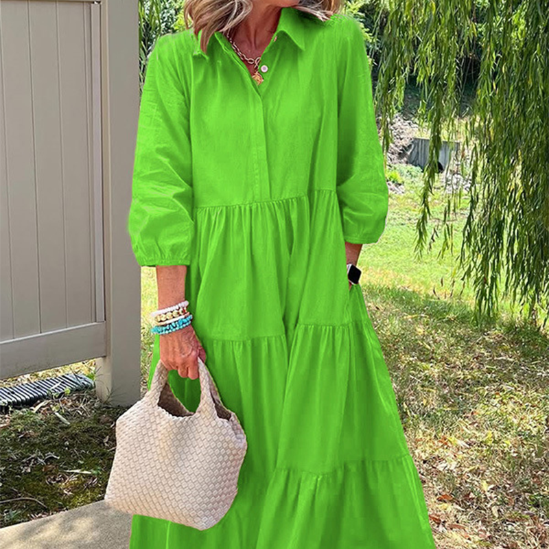 Faelina - Robe décontractée pour femmes, coupe ample avec col revers et longueur cheville