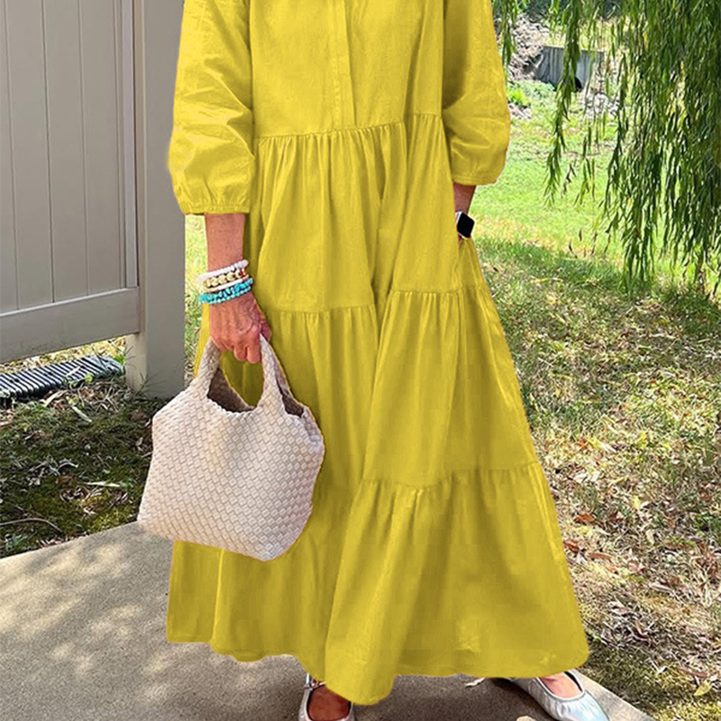 Faelina - Robe décontractée pour femmes, coupe ample avec col revers et longueur cheville