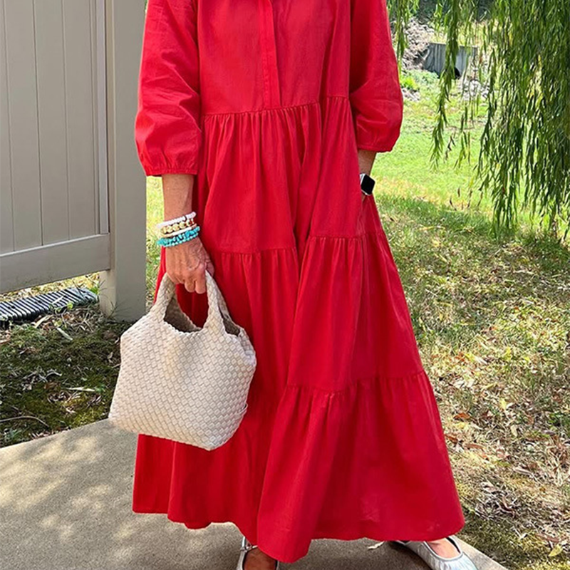 Faelina - Robe décontractée pour femmes, coupe ample avec col revers et longueur cheville