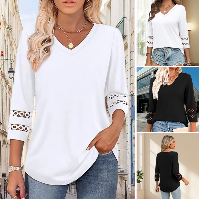 Heliona - Top femme manches 3/4 col en V uni