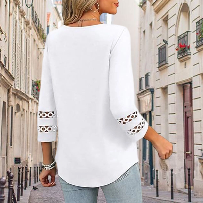 Heliona - Top femme manches 3/4 col en V uni