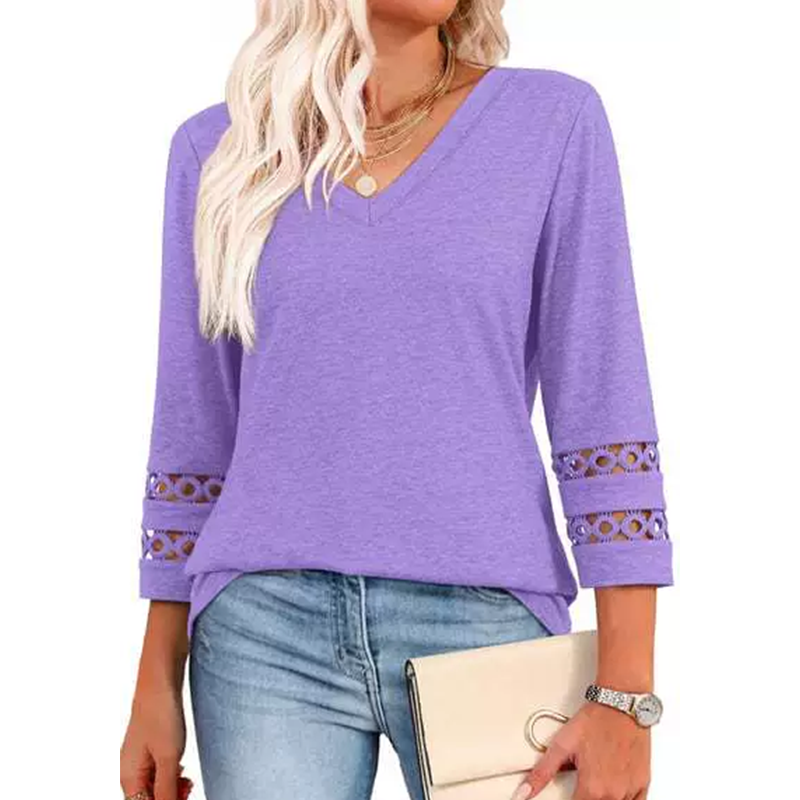 Heliona - Top femme manches 3/4 col en V uni
