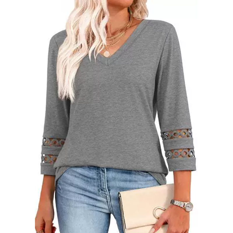Heliona - Top femme manches 3/4 col en V uni