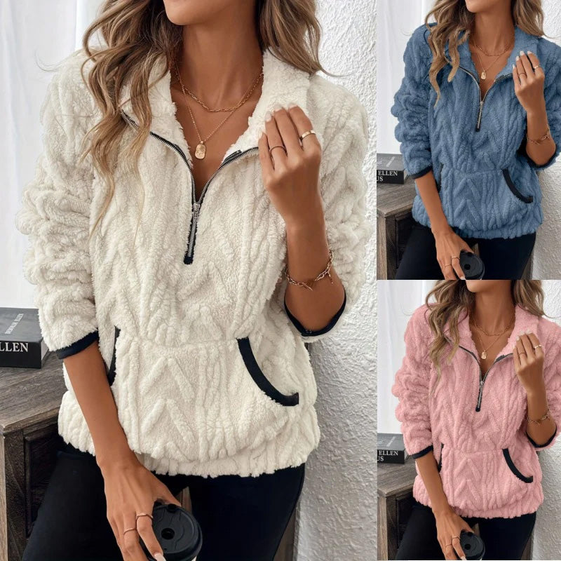 Isariel - Sweat Doux à Demi Zip avec Poches Chaudes