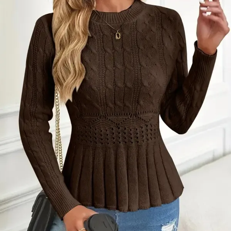 Elarissea - Pull Femme Hiver à Col Rond et Coupe Peplum Élégante