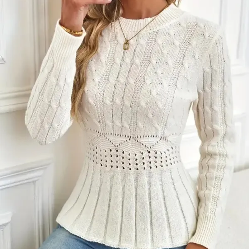 Elarissea - Pull Femme Hiver à Col Rond et Coupe Peplum Élégante