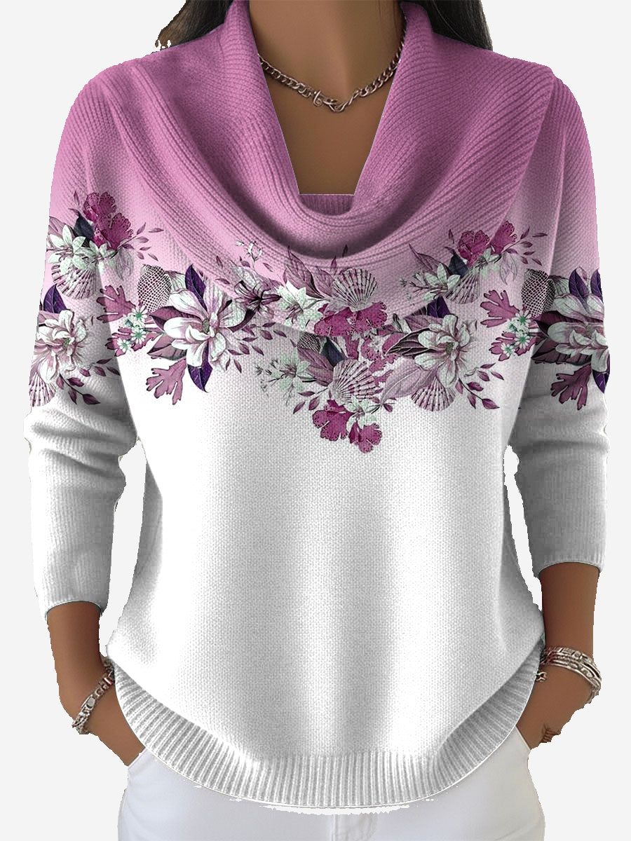 Elarionne - Pull Doux à Imprimé Fleuri