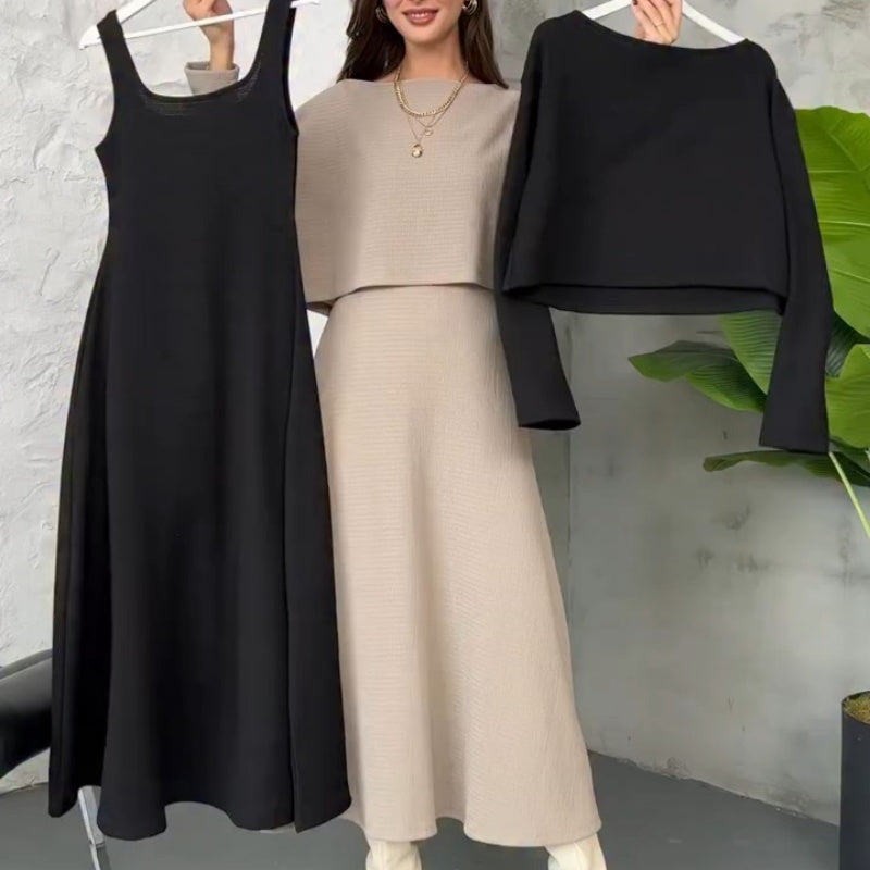 Kalissavine - Ensemble Tricoté Deux Pièces Femme – Robe Midi & Top Court Élégant