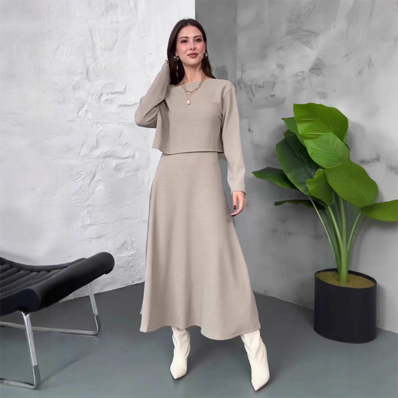 Kalissavine - Ensemble Tricoté Deux Pièces Femme – Robe Midi & Top Court Élégant