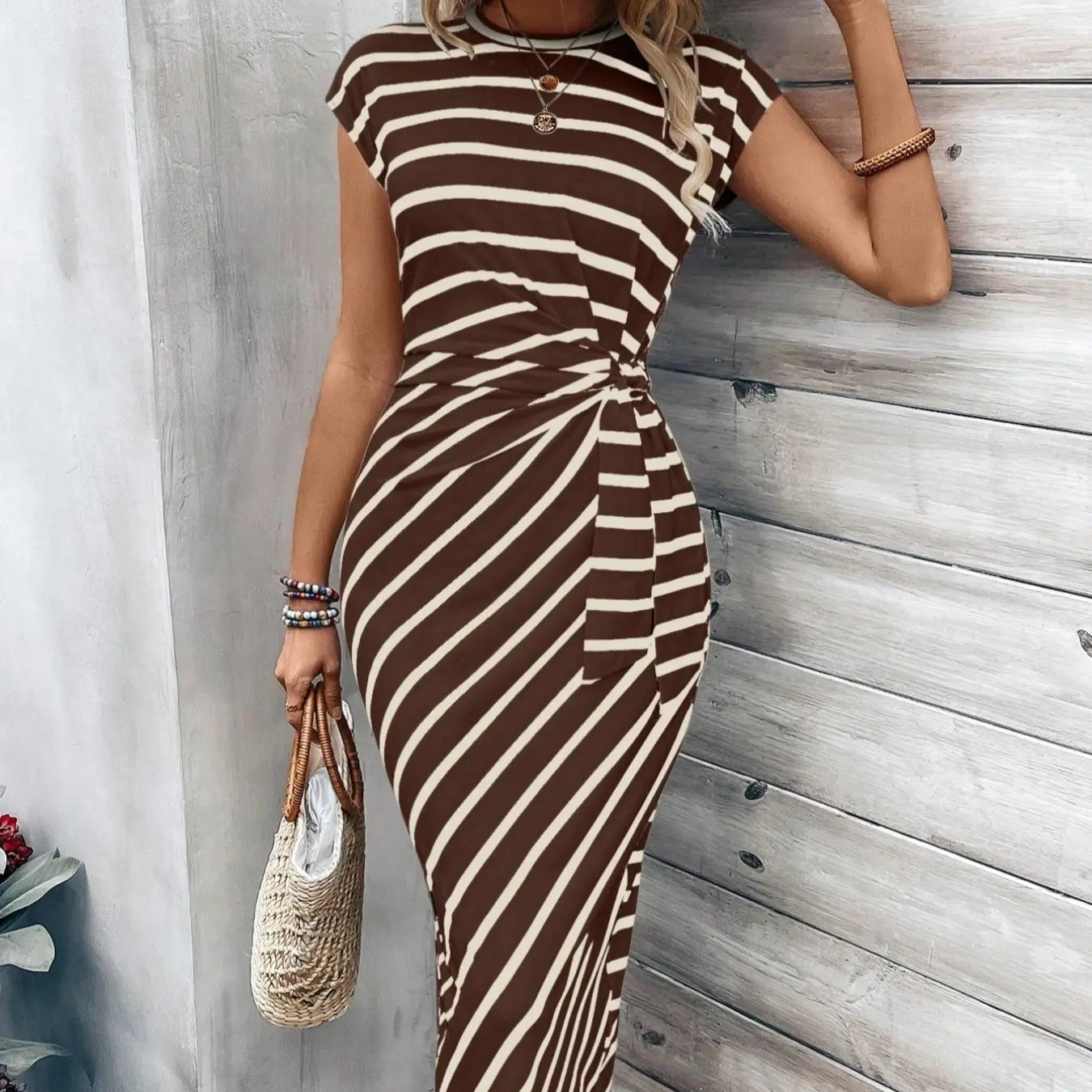 Joreliah - Robe moulante femme imprimé léopard avec drapé flatteur