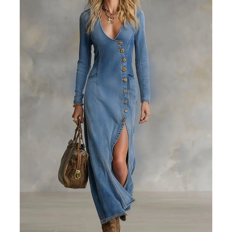 Nyvella - Robe Longue Élégante Col V Femme