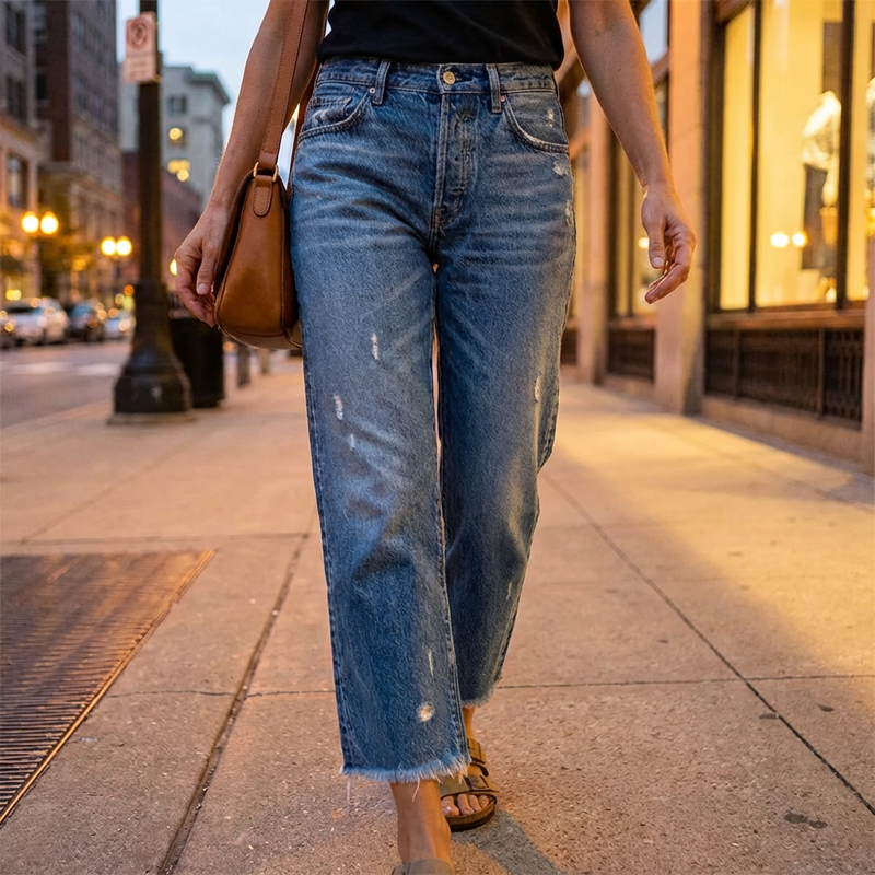 Cazira - Jean Femme Coupe Droite Cropped Denim Confort Moderne
