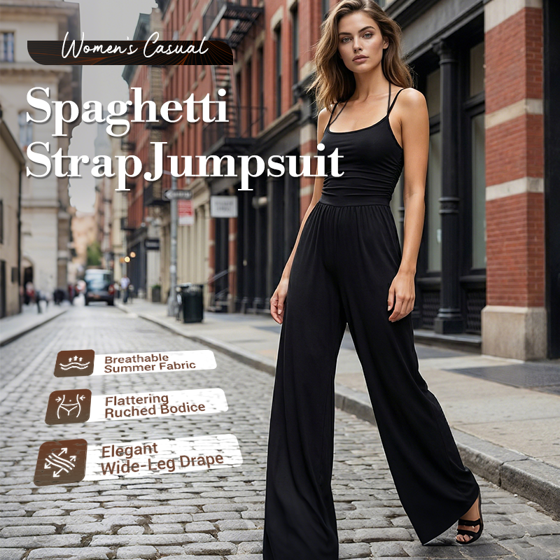 Jovixia - Combinaison femme bretelles fines fluide jambes larges été