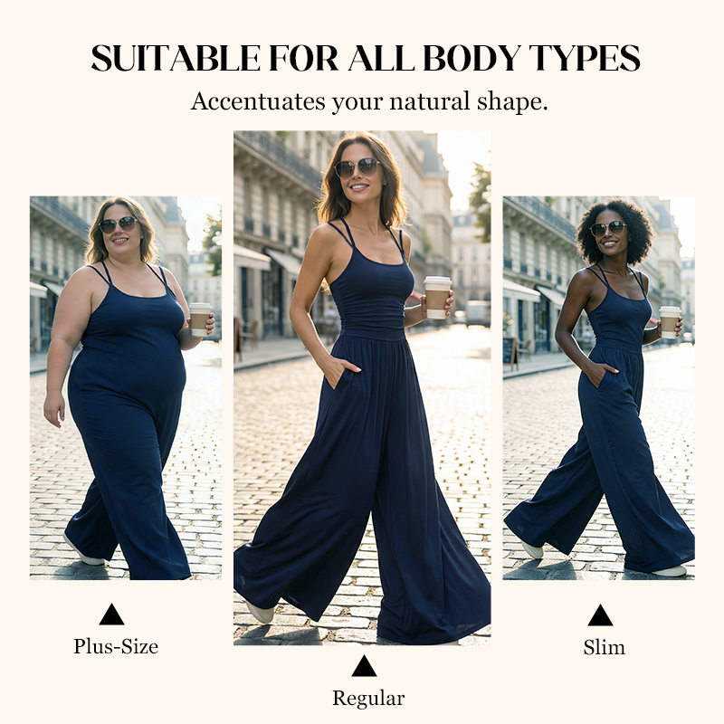 Jovixia - Combinaison femme bretelles fines fluide jambes larges été