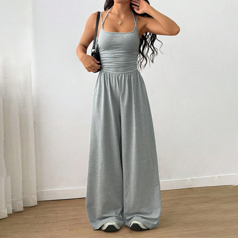 Jovixia - Combinaison femme bretelles fines fluide jambes larges été