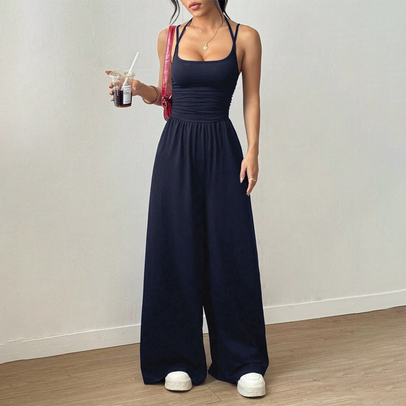 Jovixia - Combinaison femme bretelles fines fluide jambes larges été