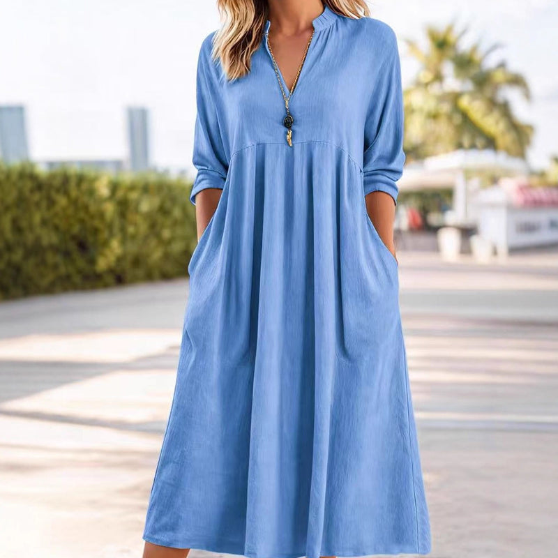 Quivara - Robe Midi Décontractée à Taille Empire et Col V