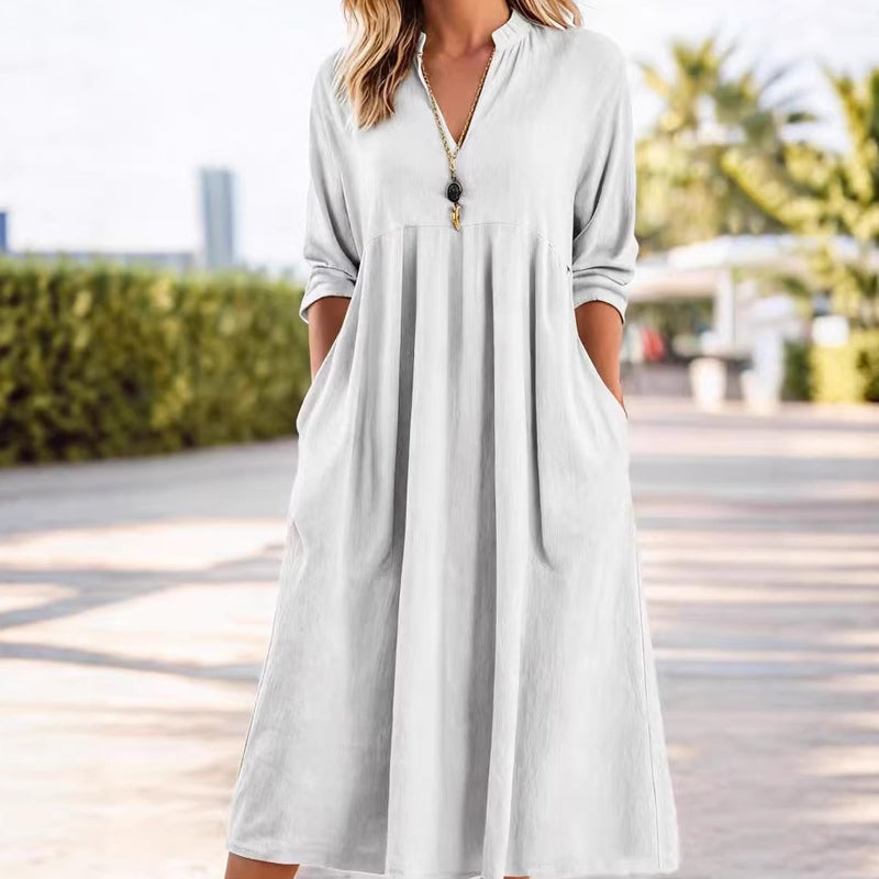 Quivara - Robe Midi Décontractée à Taille Empire et Col V