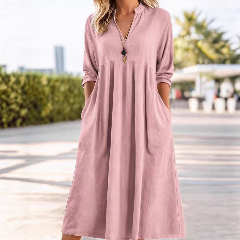 Quivara - Robe Midi Décontractée à Taille Empire et Col V