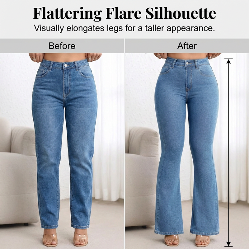 Evarixa - Jean Femme Taille Haute Évasé Coupe Flatteuse Silhouette Allongée