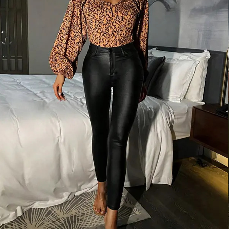 Bérénice - Pantalon skinny femme taille haute en PU