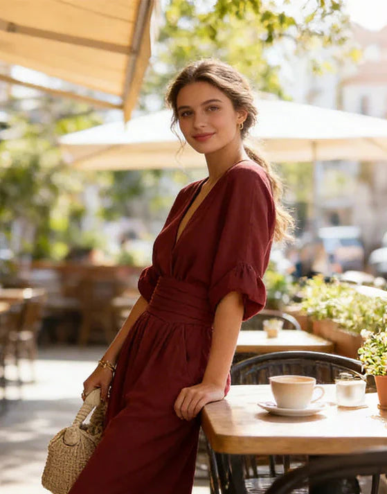 Avelissea - Combinaison femme à col V et pantalon large fluide