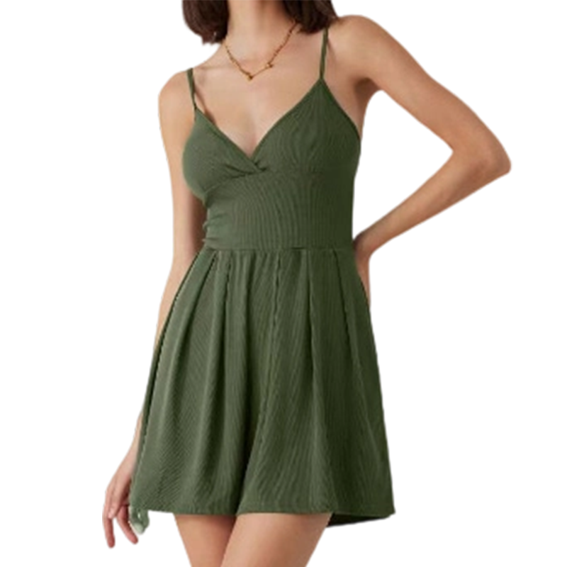 Mirestra - Combinaison short femme en maille côtelée avec jupe évasée intégrée