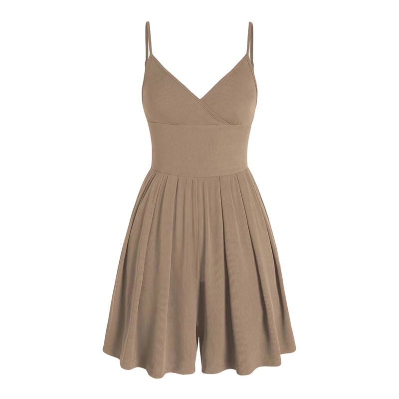 Mirestra - Combinaison short femme en maille côtelée avec jupe évasée intégrée
