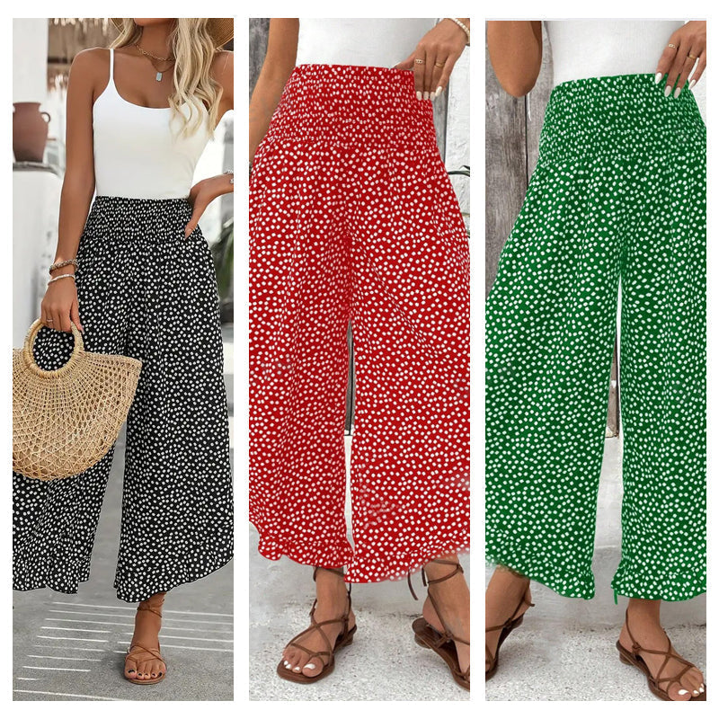 Ravixa - Pantalon Femme Fluide Taille Haute Coupe Large Pour Été