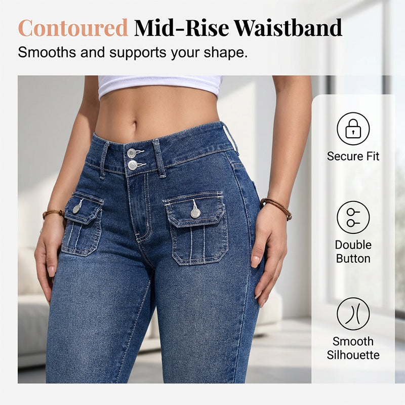 Tovixa - Pantalon Femme Capri Denim Stretch Coupe Ajustée Taille Mi Haute